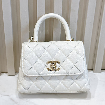 Chanel White Caviar Quilted Nano Coco Handle Bag