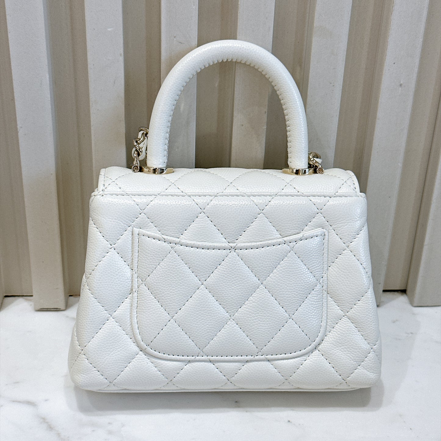 Chanel White Caviar Quilted Nano Coco Handle Bag