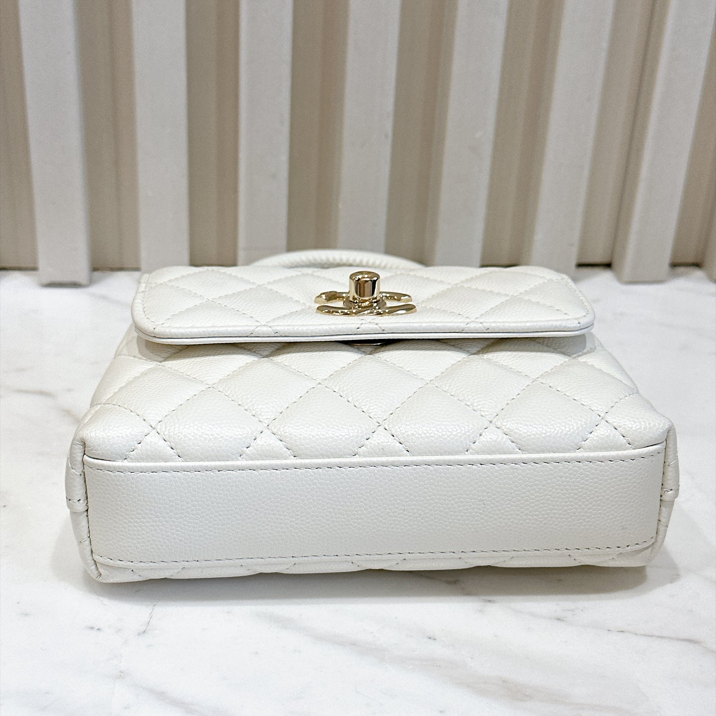 Chanel White Caviar Quilted Nano Coco Handle Bag
