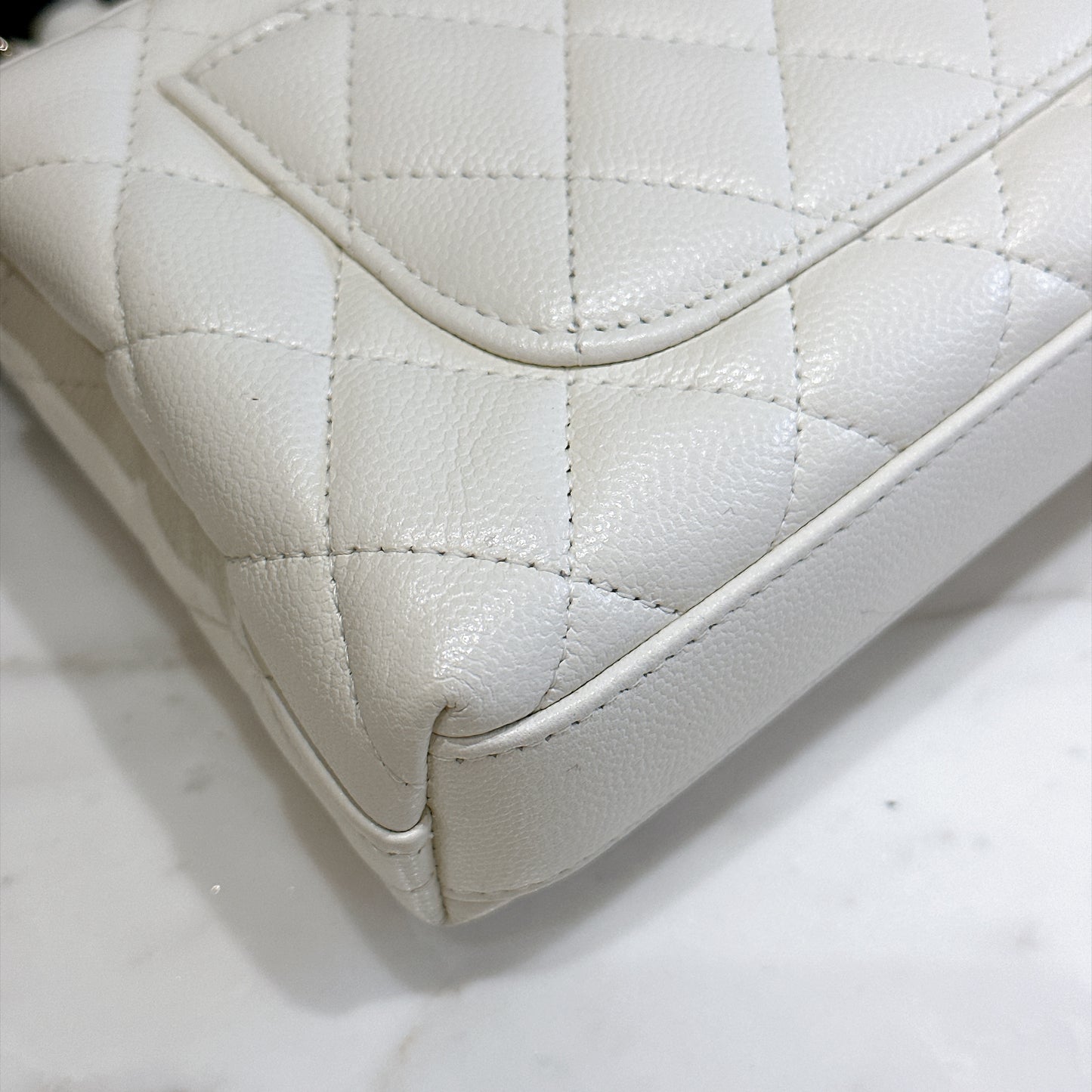 Chanel White Caviar Quilted Nano Coco Handle Bag