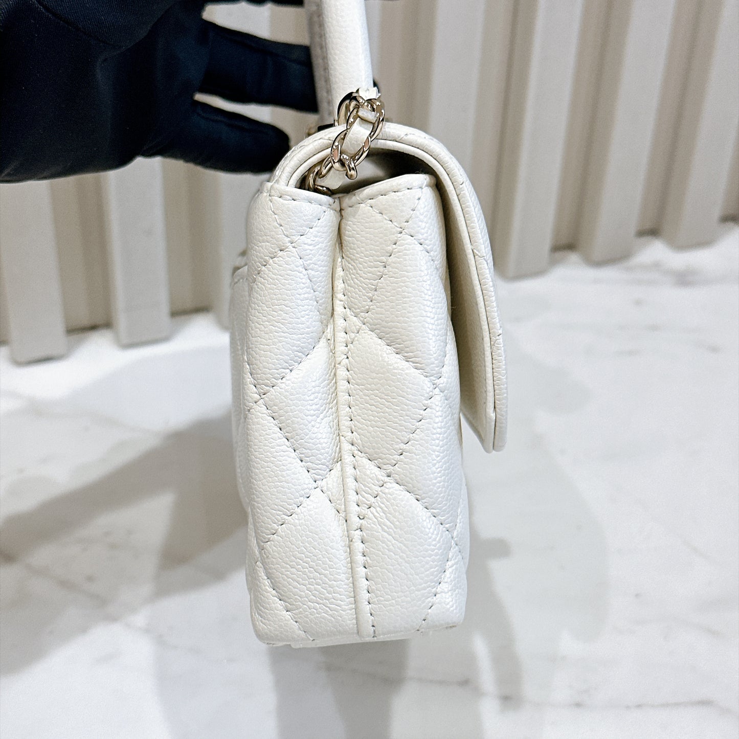 Chanel White Caviar Quilted Nano Coco Handle Bag