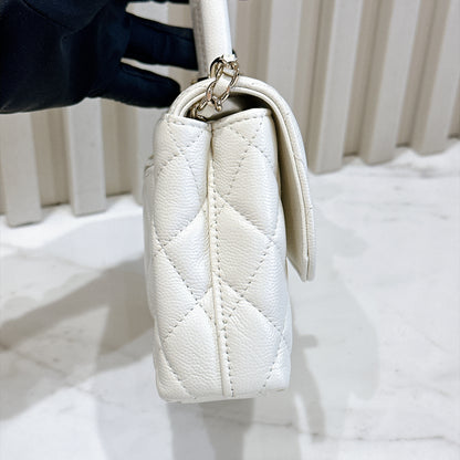 Chanel White Caviar Quilted Nano Coco Handle Bag