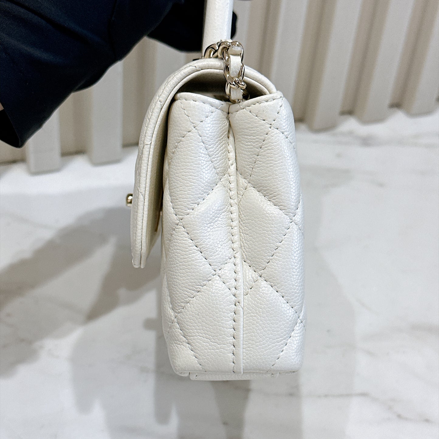 Chanel White Caviar Quilted Nano Coco Handle Bag