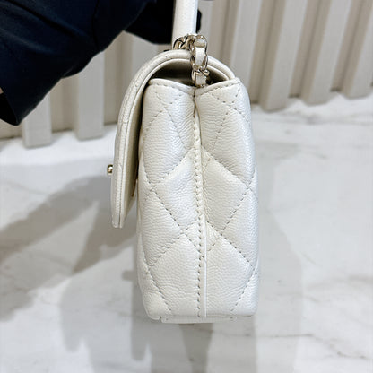 Chanel White Caviar Quilted Nano Coco Handle Bag