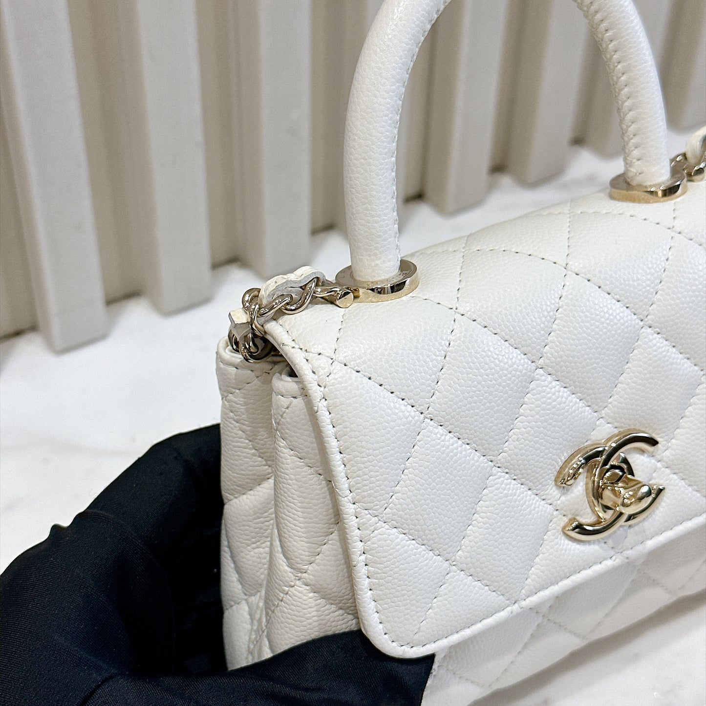 Chanel White Caviar Quilted Nano Coco Handle Bag