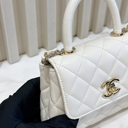 Chanel White Caviar Quilted Nano Coco Handle Bag