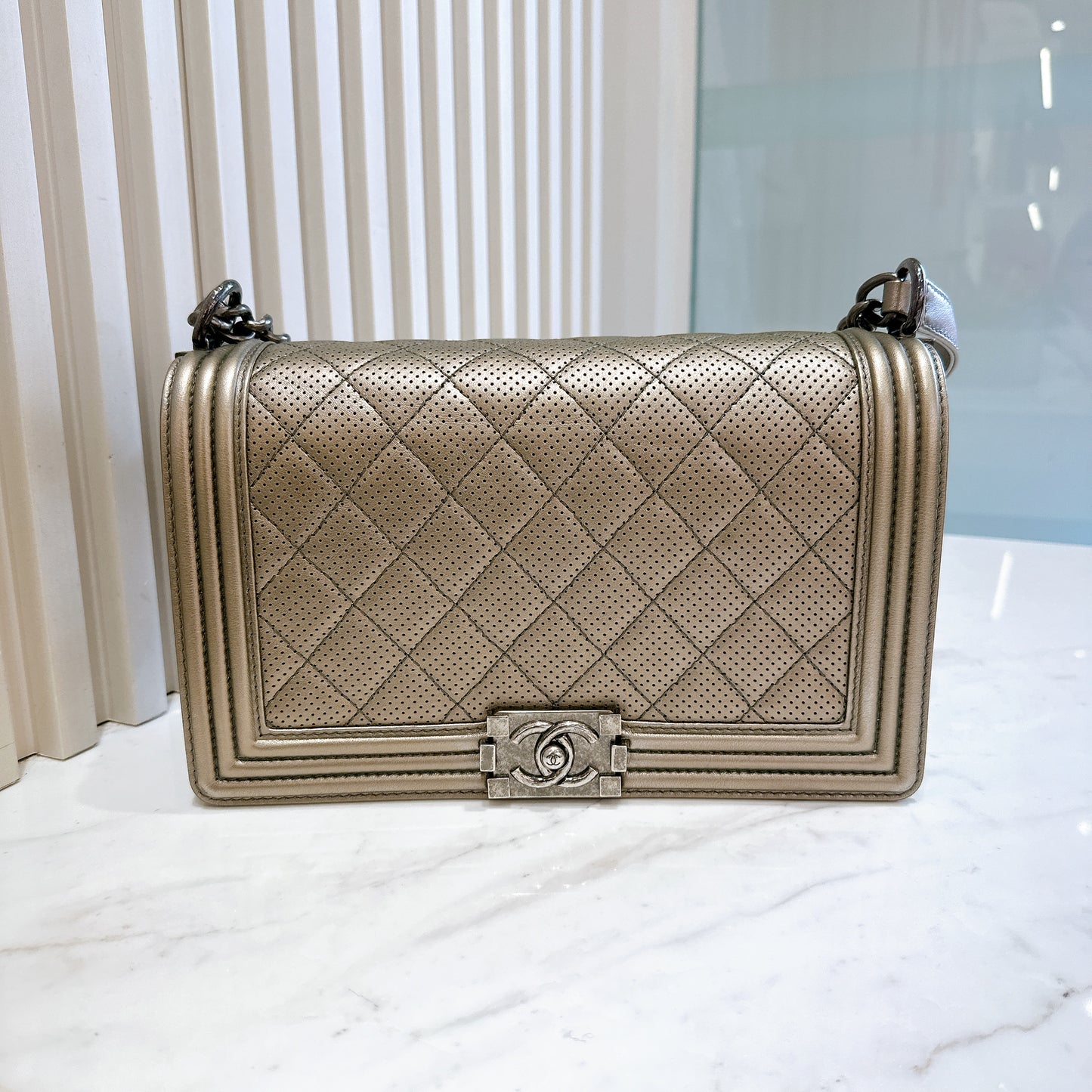 Chanel Boy New Medium Perforated Dark Silver