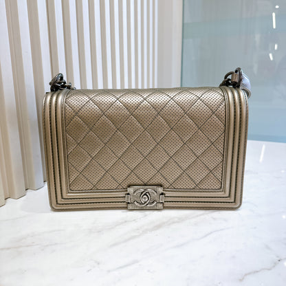 Chanel Boy New Medium Perforated Dark Silver