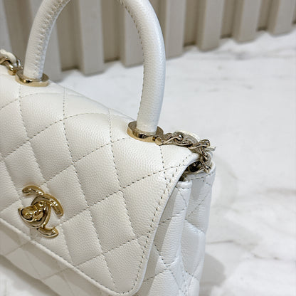 Chanel White Caviar Quilted Nano Coco Handle Bag
