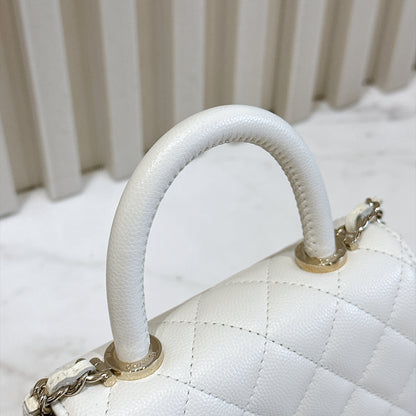 Chanel White Caviar Quilted Nano Coco Handle Bag