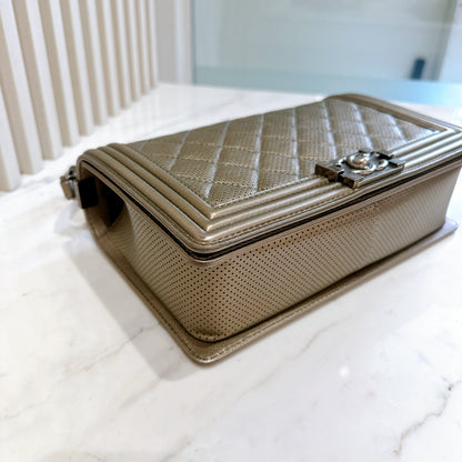 Chanel Boy New Medium Perforated Dark Silver