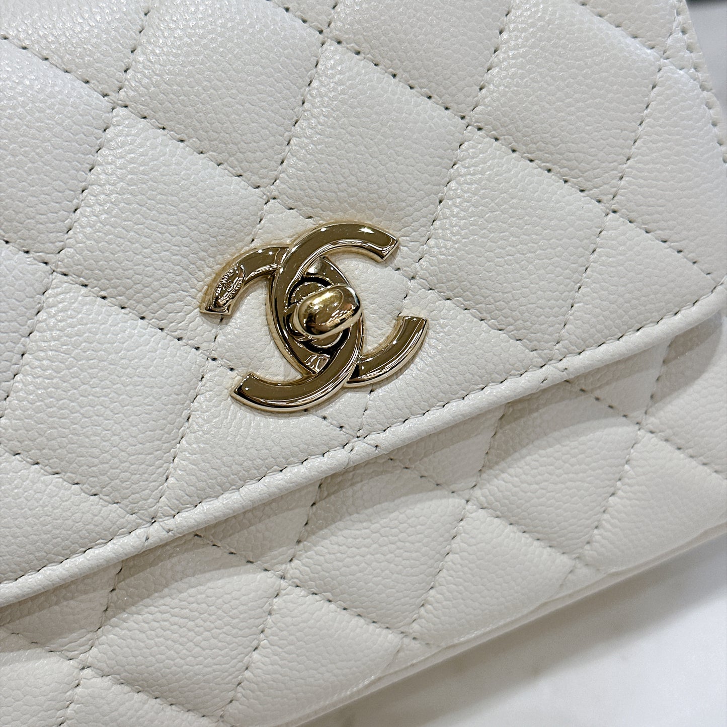 Chanel White Caviar Quilted Nano Coco Handle Bag