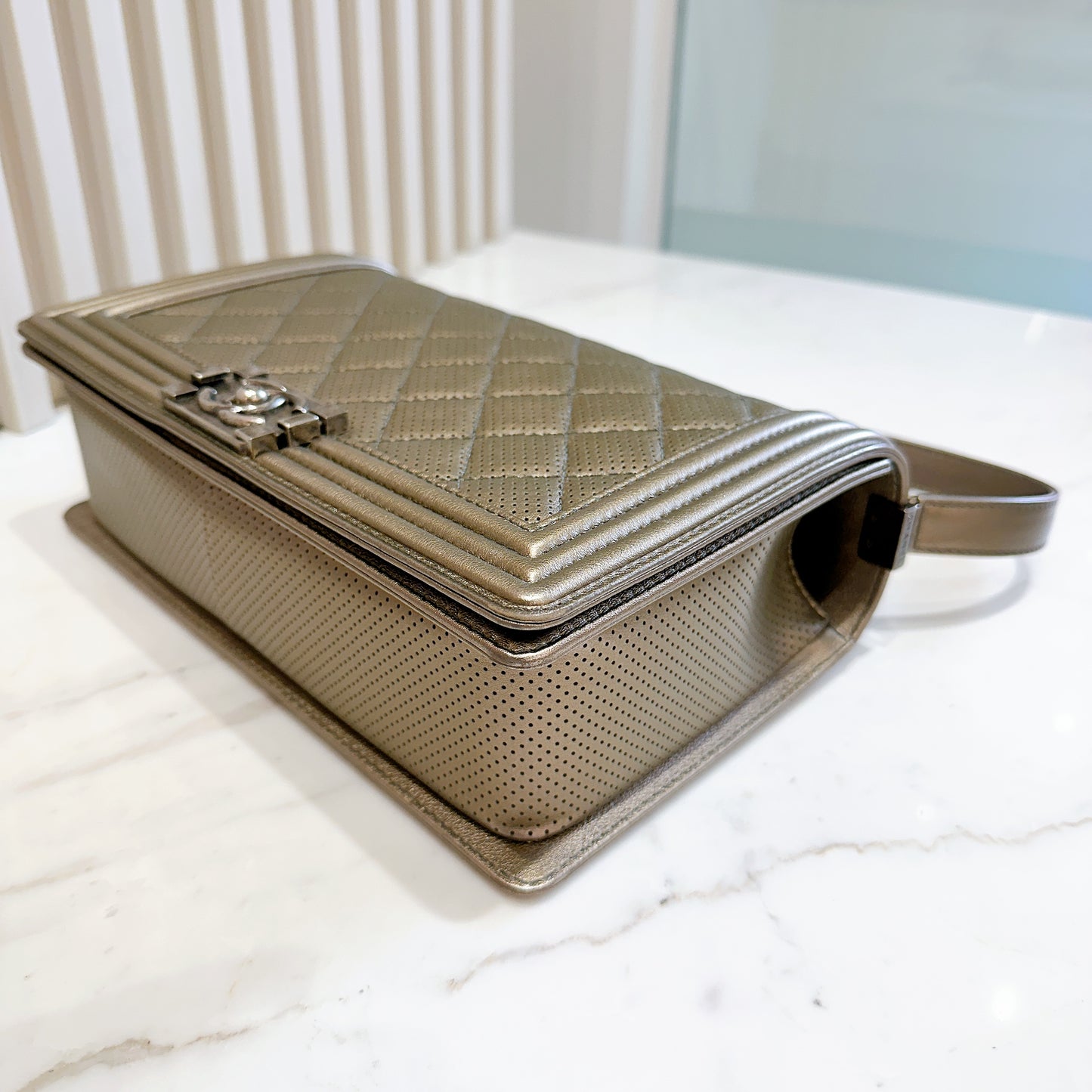 Chanel Boy New Medium Perforated Dark Silver