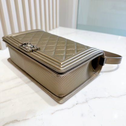 Chanel Boy New Medium Perforated Dark Silver
