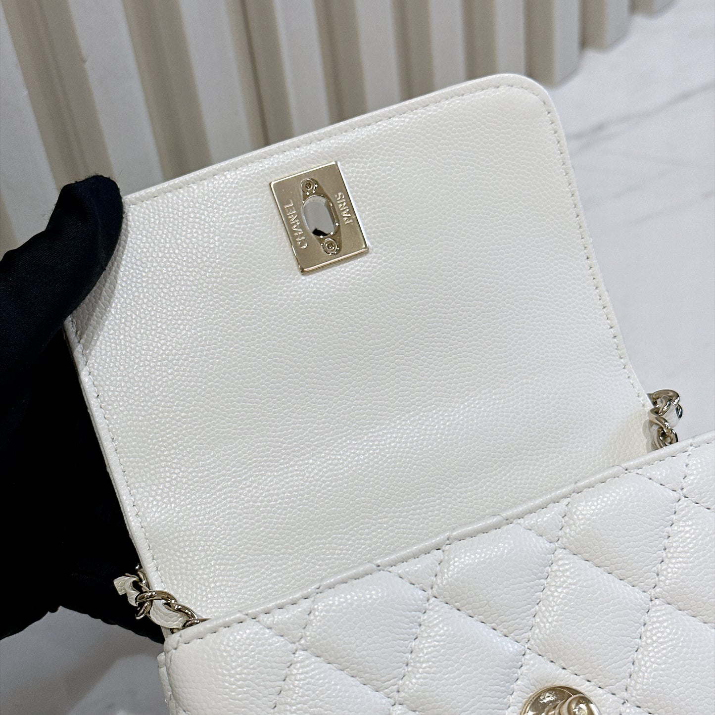 Chanel White Caviar Quilted Nano Coco Handle Bag