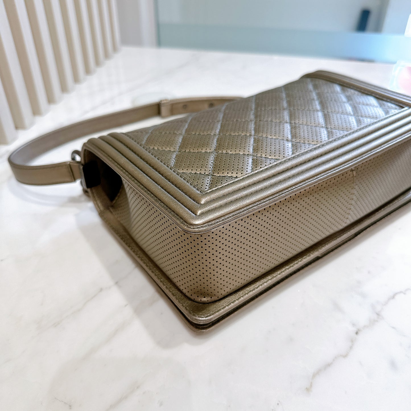 Chanel Boy New Medium Perforated Dark Silver