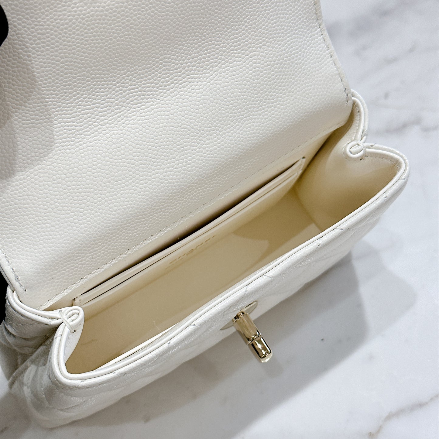 Chanel White Caviar Quilted Nano Coco Handle Bag