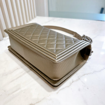 Chanel Boy New Medium Perforated Dark Silver
