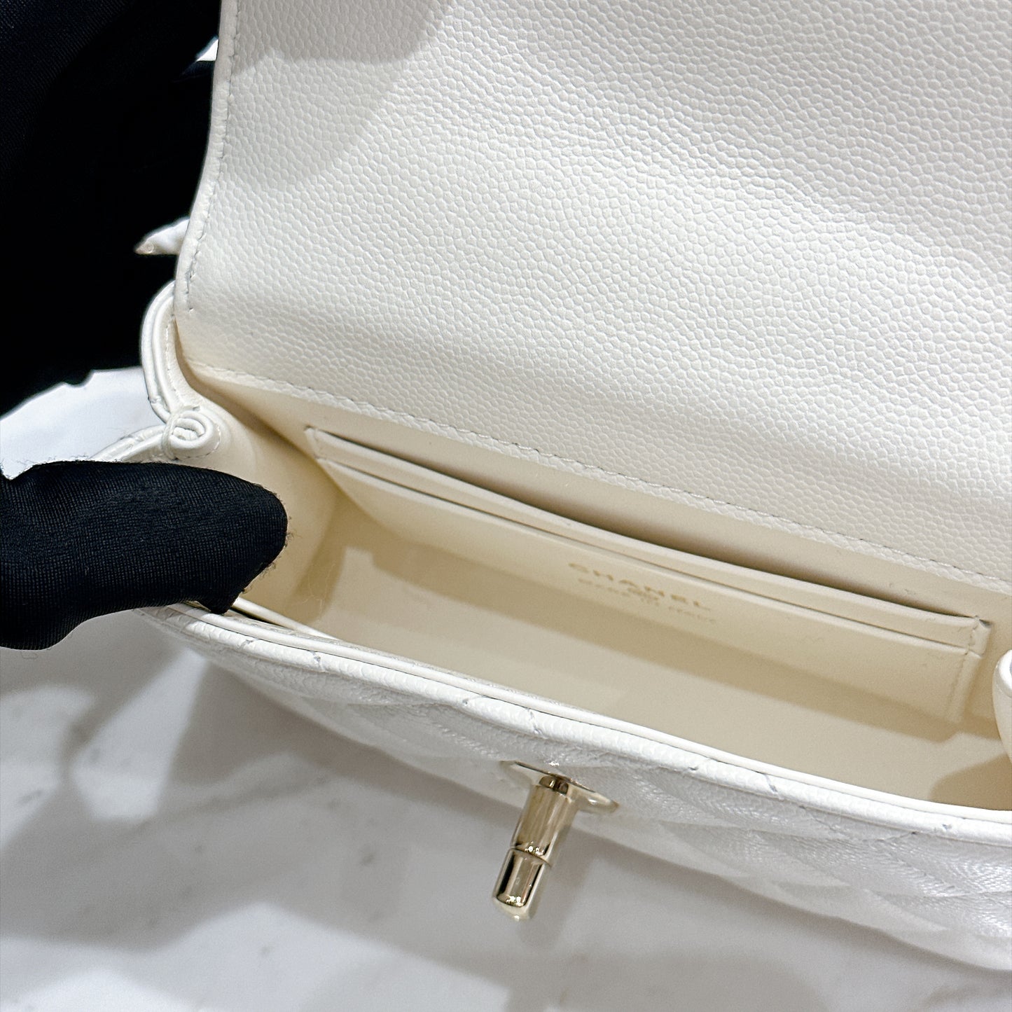 Chanel White Caviar Quilted Nano Coco Handle Bag