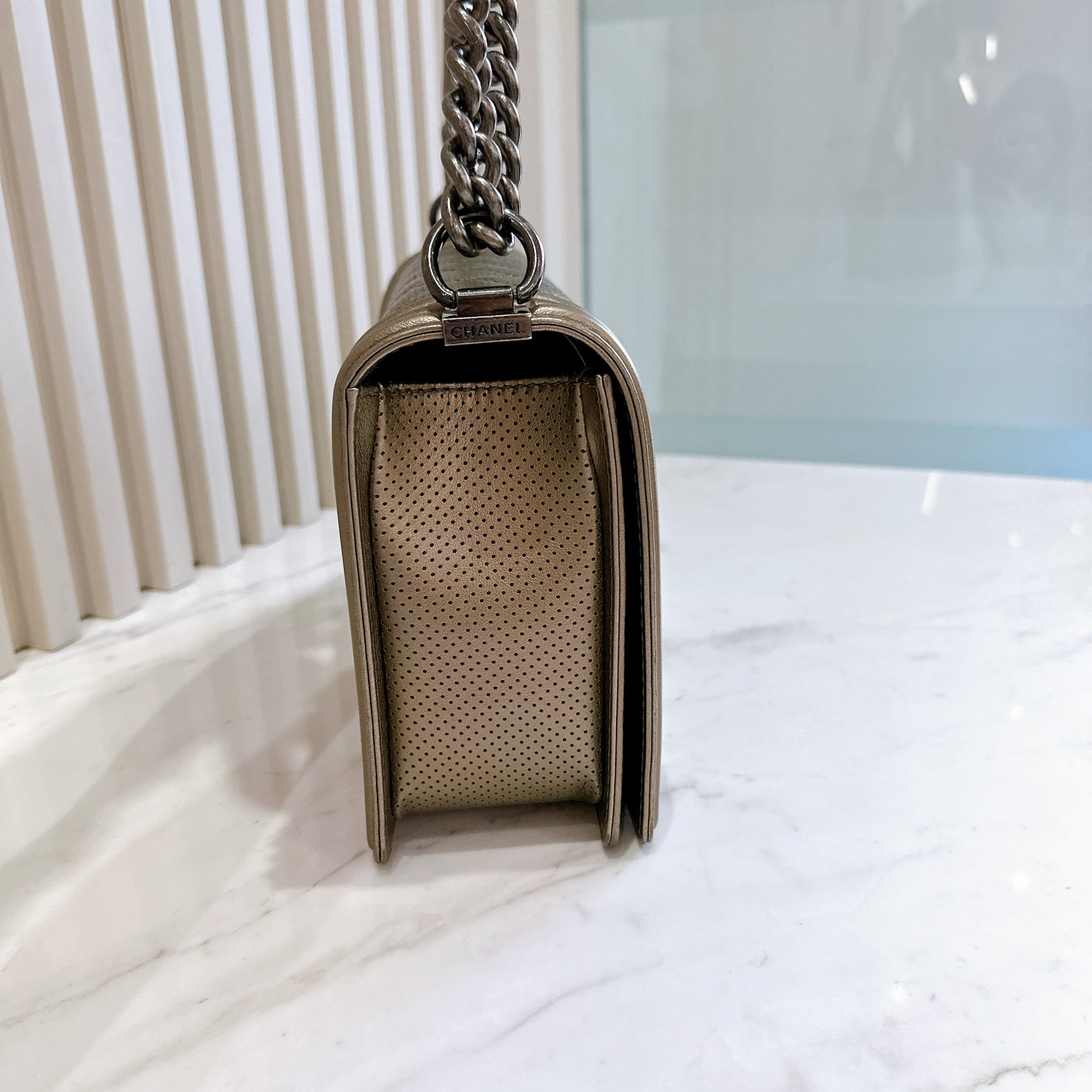 Chanel Boy New Medium Perforated Dark Silver