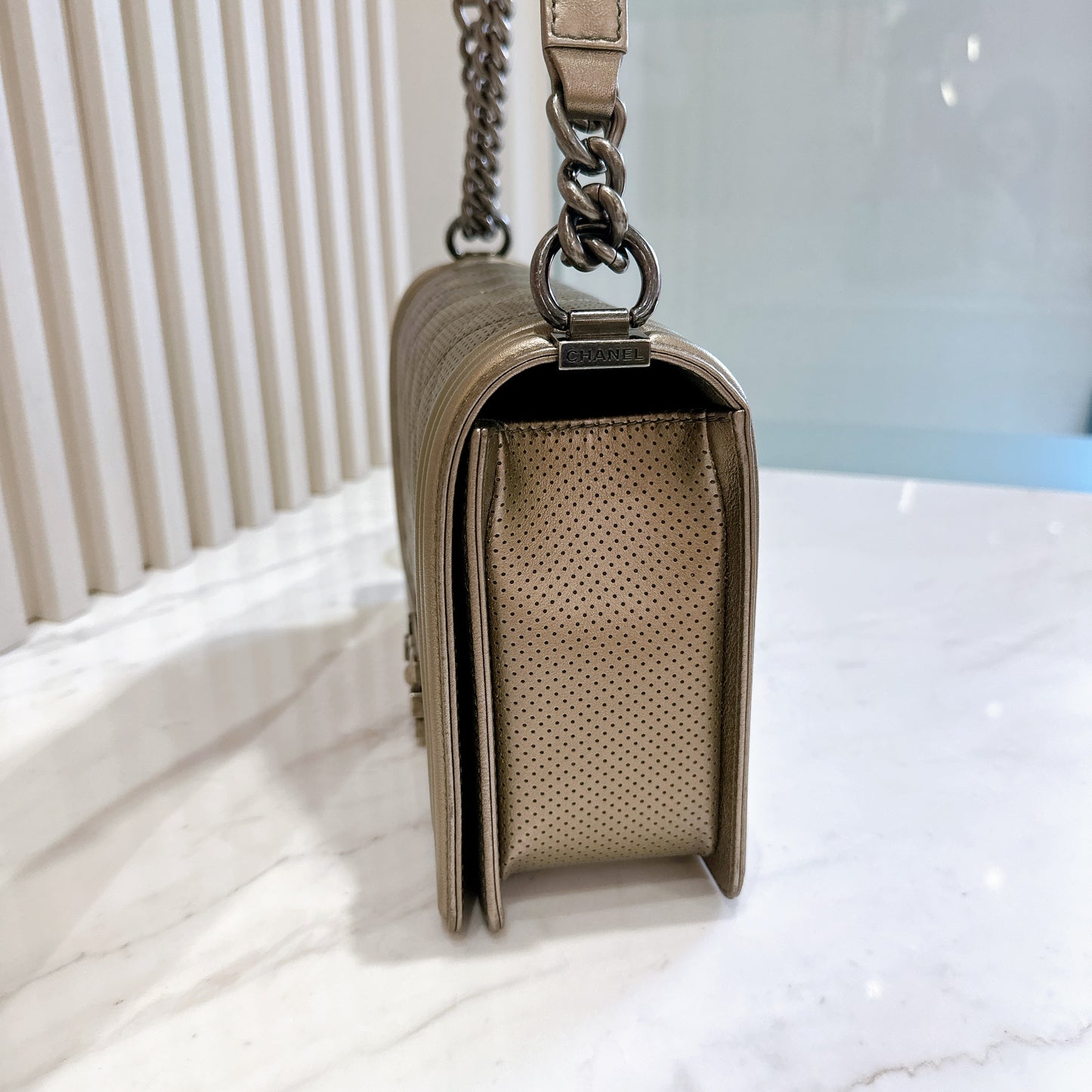 Chanel Boy New Medium Perforated Dark Silver