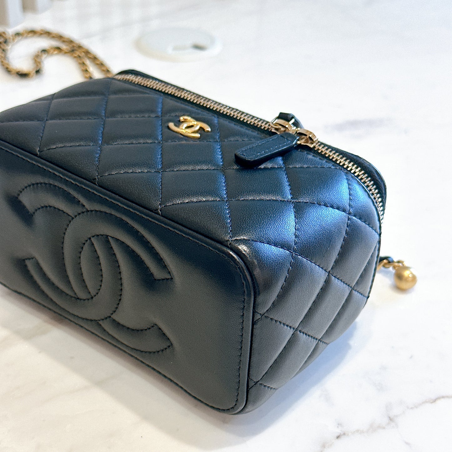 Chanel Vanity With Pearl Crush in Black Lambskin