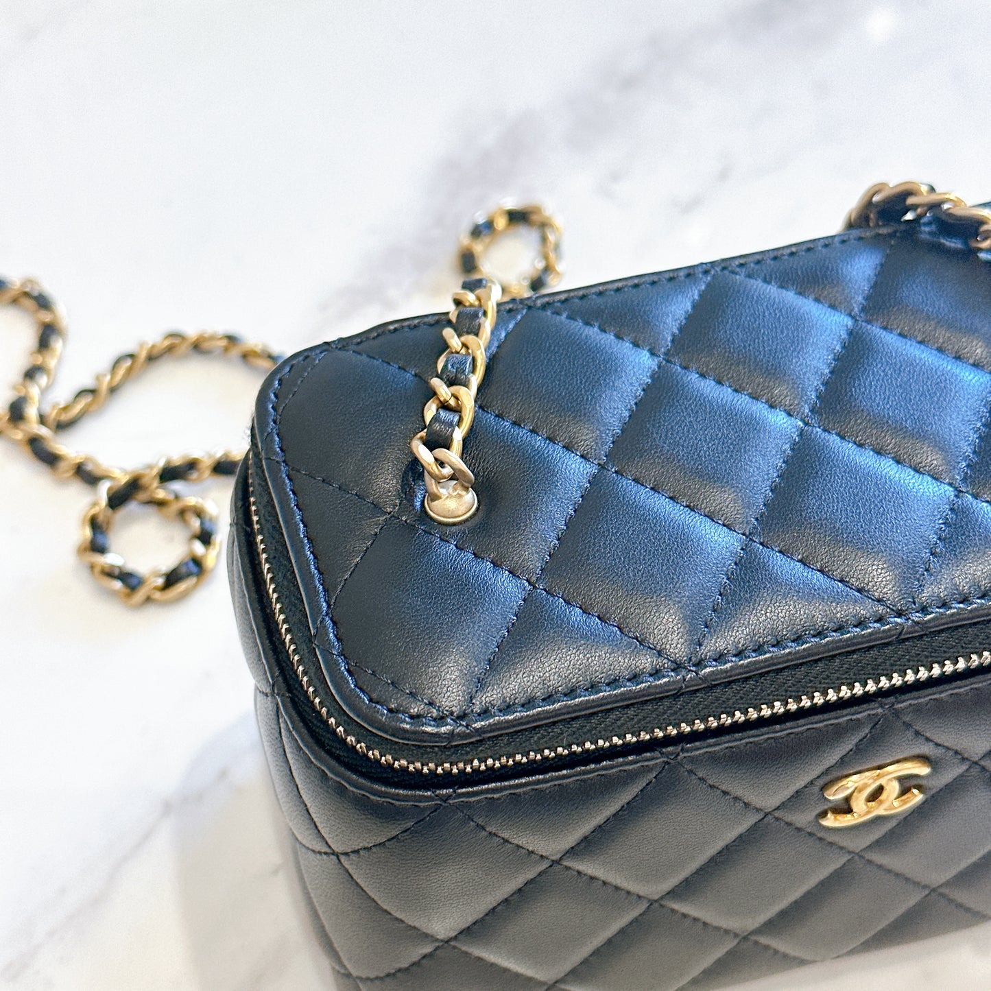 Chanel Vanity With Pearl Crush in Black Lambskin