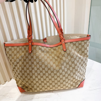 Gucci Canvas Large Tote Bag in Pink Leather