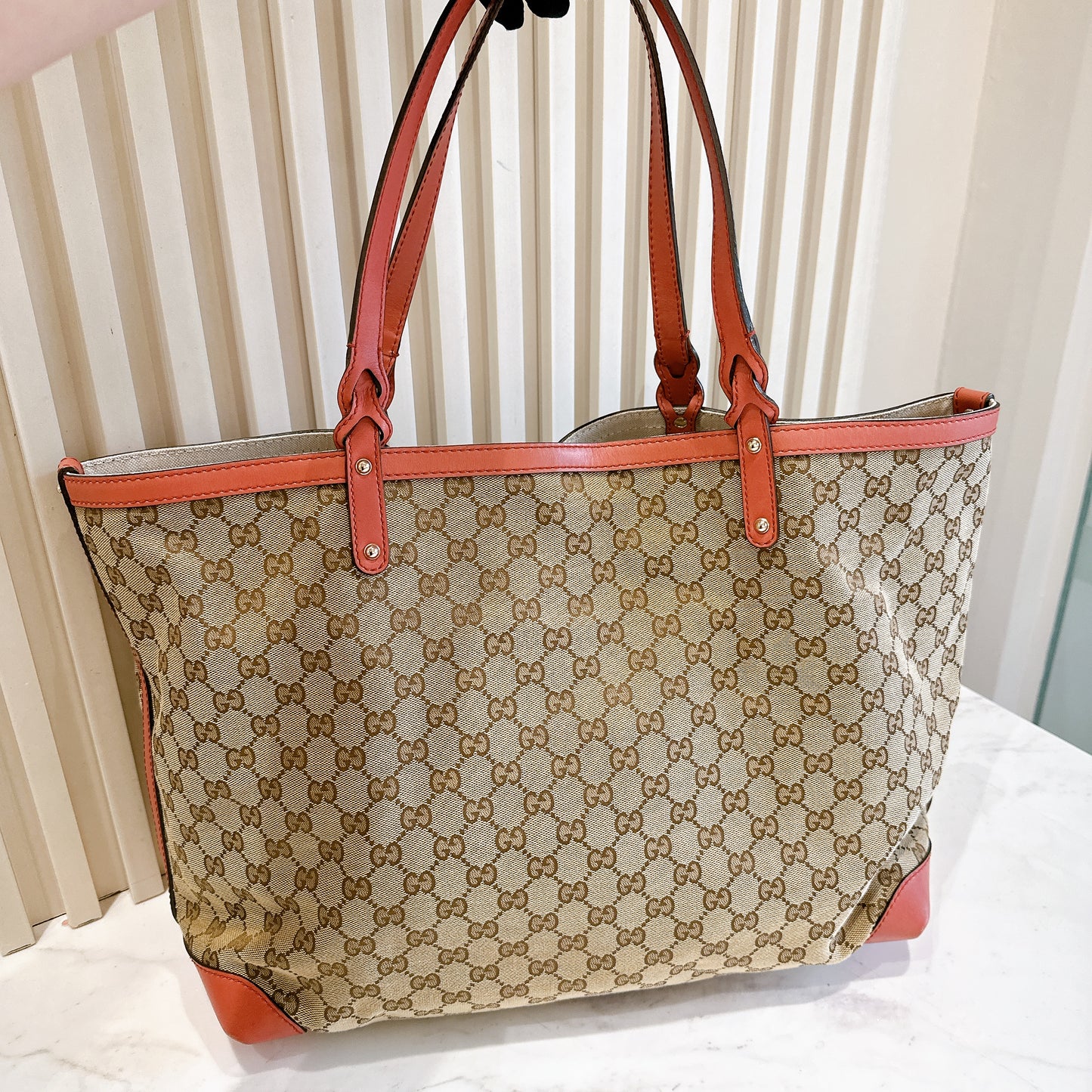 Gucci Canvas Large Tote Bag in Pink Leather