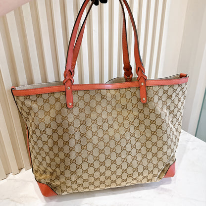 Gucci Canvas Large Tote Bag in Pink Leather