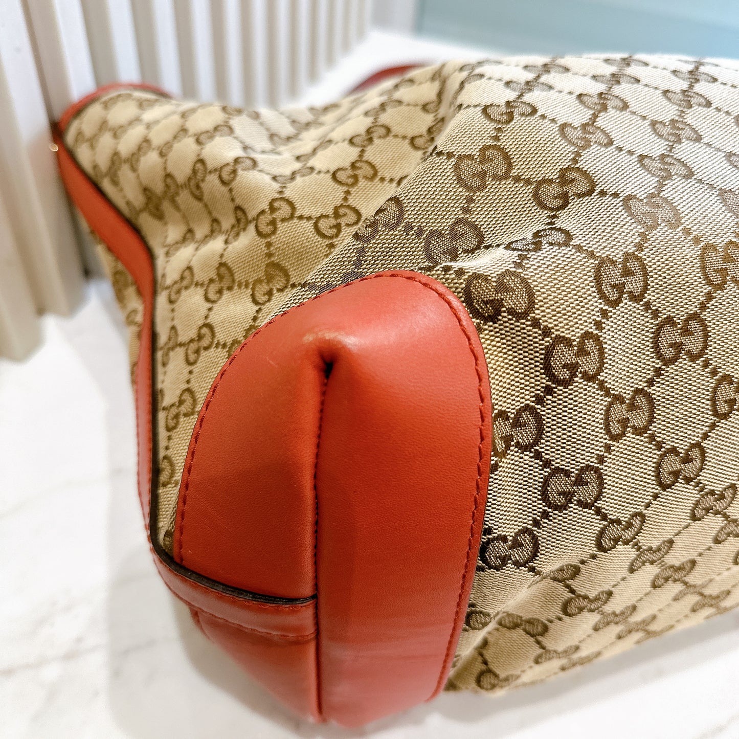 Gucci Canvas Large Tote Bag in Pink Leather