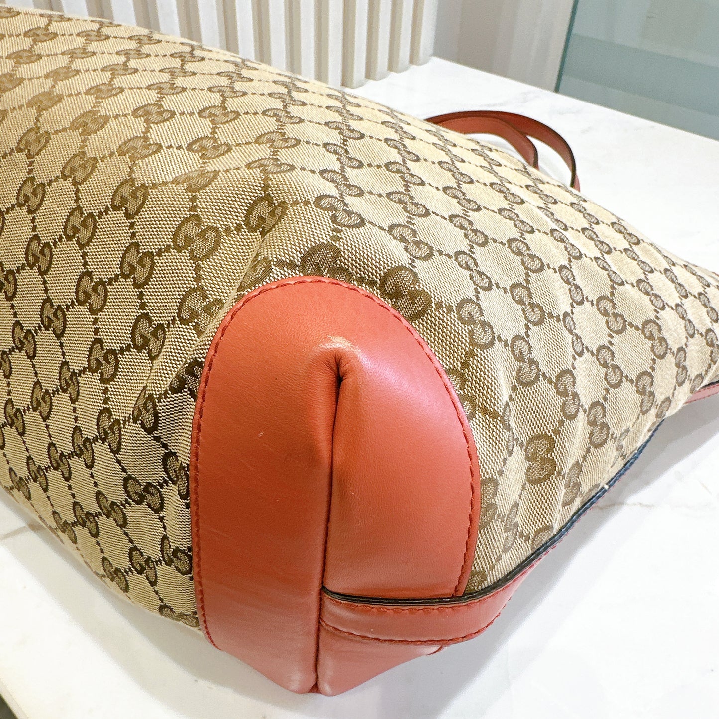 Gucci Canvas Large Tote Bag in Pink Leather