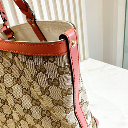 Gucci Canvas Large Tote Bag in Pink Leather