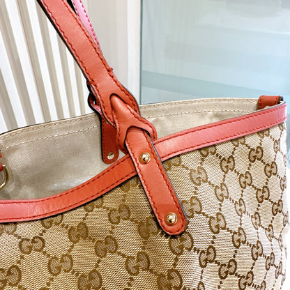 Gucci Canvas Large Tote Bag in Pink Leather
