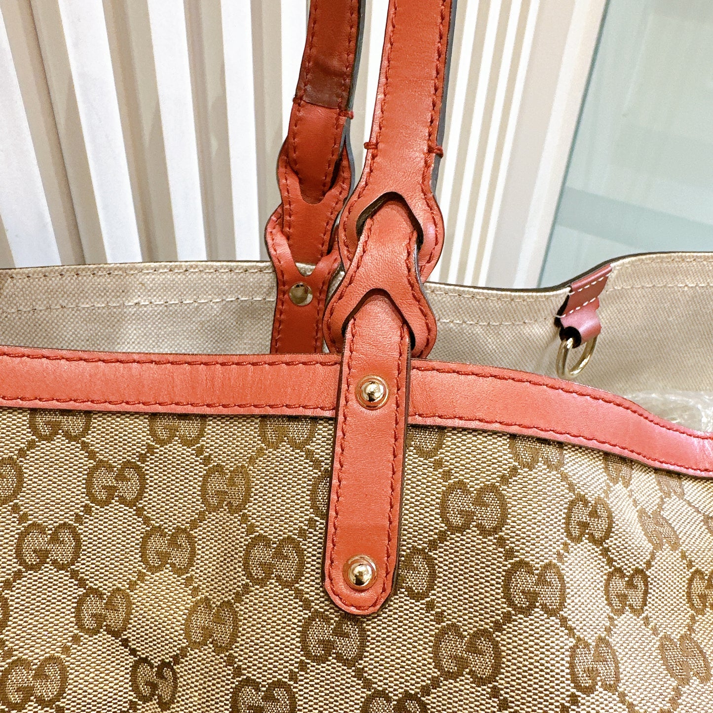 Gucci Canvas Large Tote Bag in Pink Leather