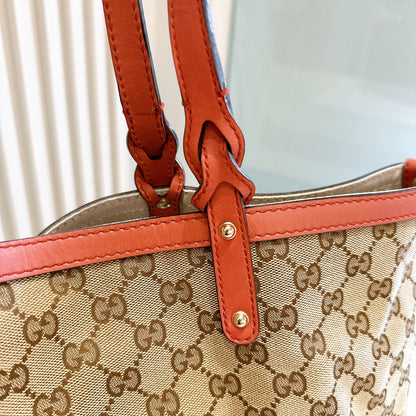 Gucci Canvas Large Tote Bag in Pink Leather