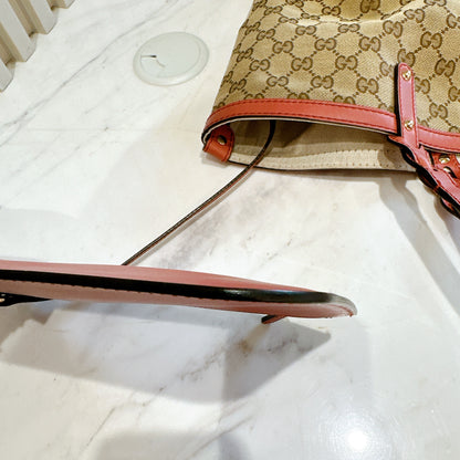 Gucci Canvas Large Tote Bag in Pink Leather
