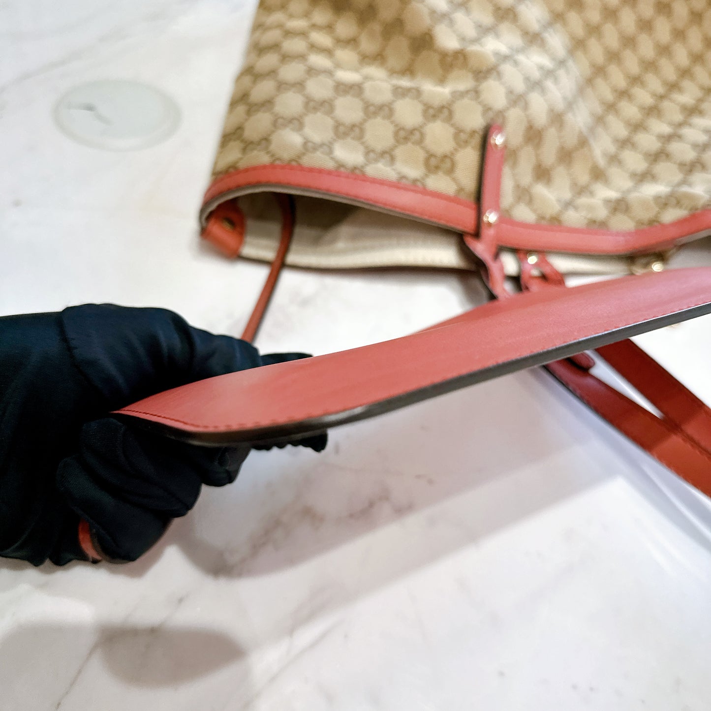 Gucci Canvas Large Tote Bag in Pink Leather