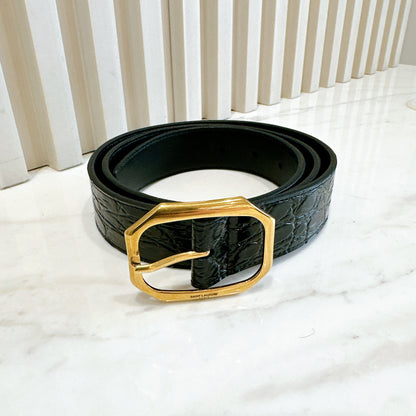 YSL Crocodiler Embossed Belt in Black