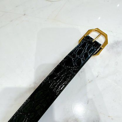 YSL Crocodiler Embossed Belt in Black