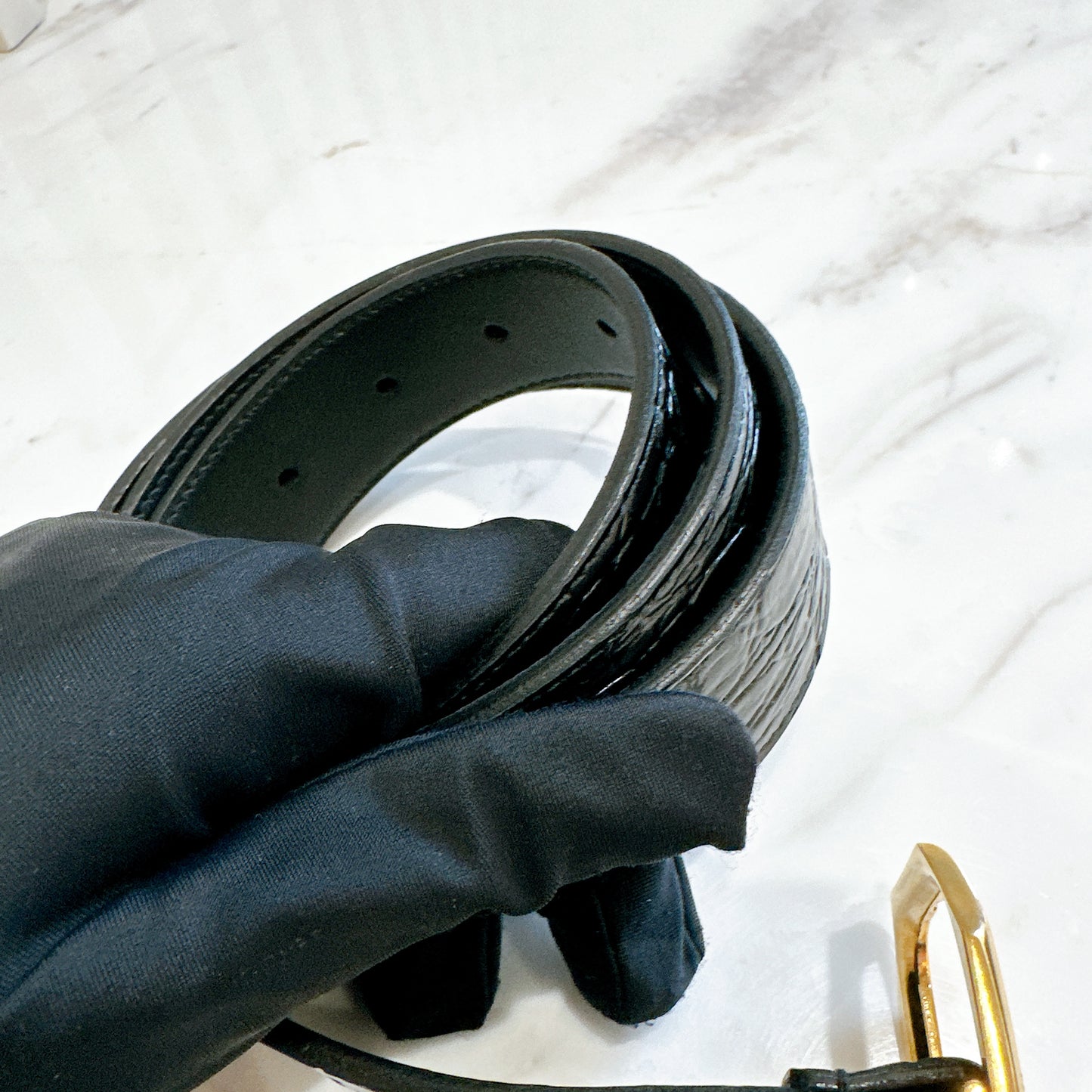 YSL Crocodiler Embossed Belt in Black