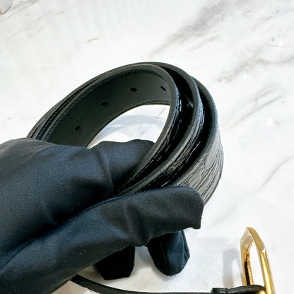YSL Crocodiler Embossed Belt in Black