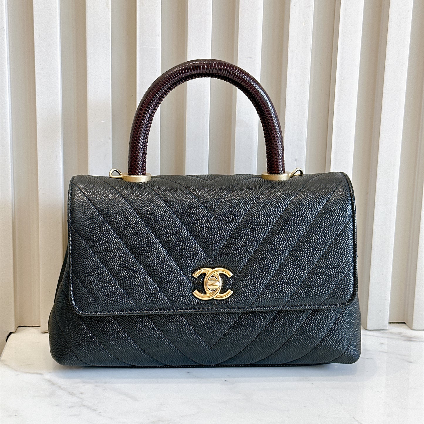 Chanel Coco Handle Small in Black Lizard Handle