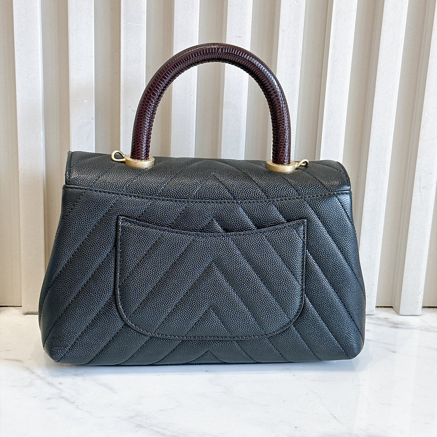 Chanel Coco Handle Small in Black Lizard Handle
