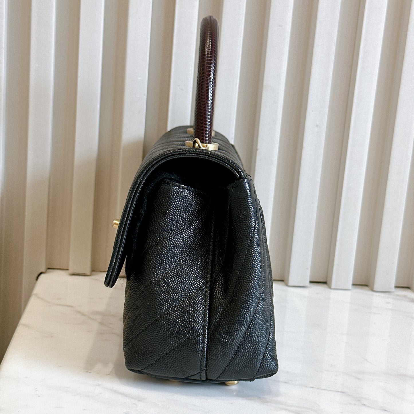 Chanel Coco Handle Small in Black Lizard Handle