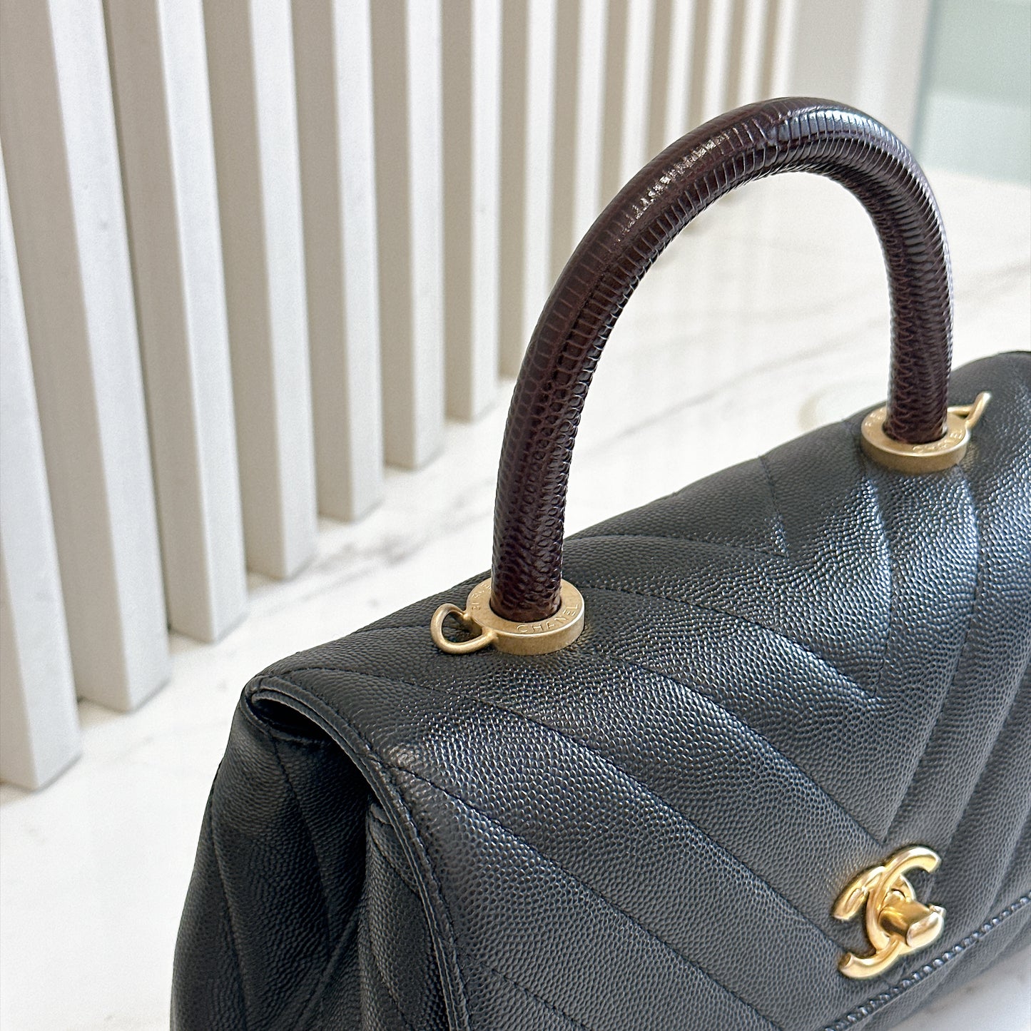 Chanel Coco Handle Small in Black Lizard Handle