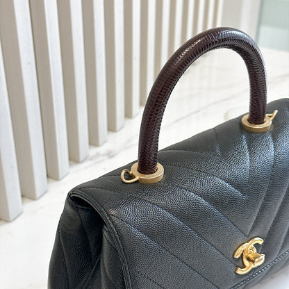 Chanel Coco Handle Small in Black Lizard Handle