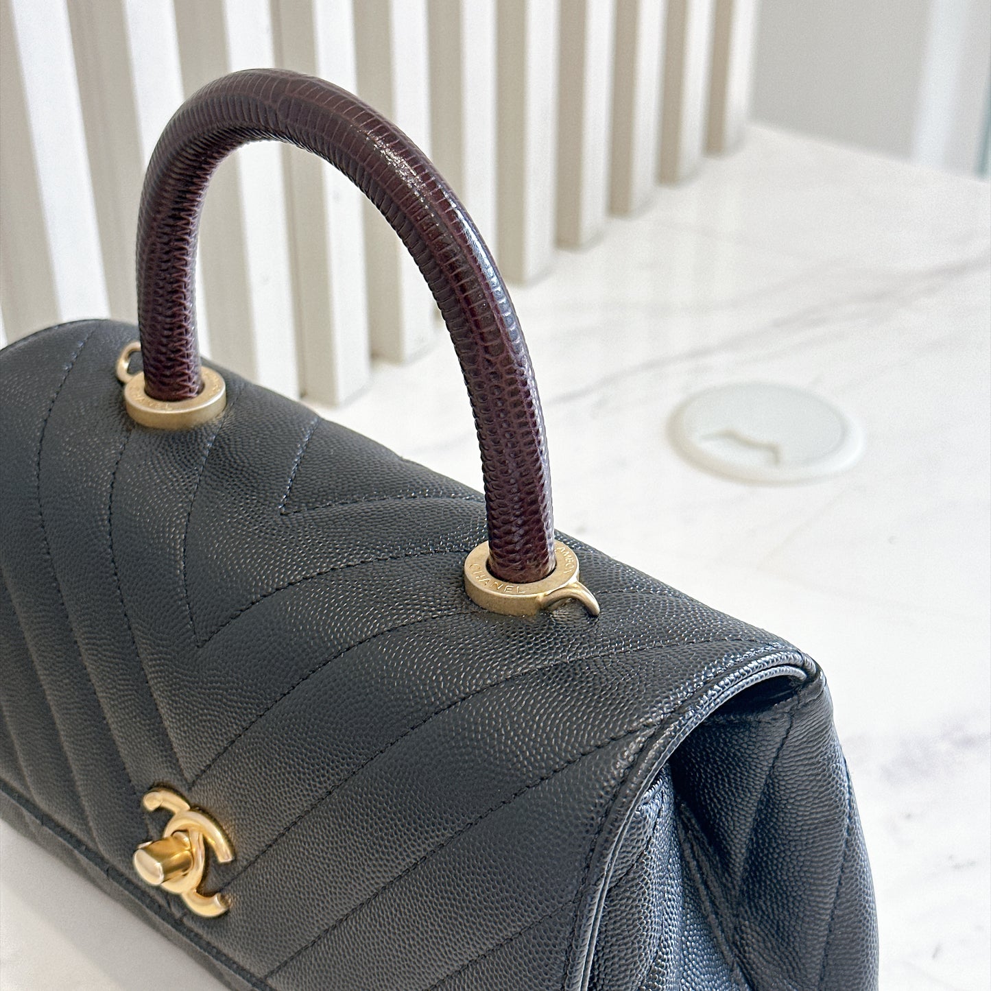 Chanel Coco Handle Small in Black Lizard Handle