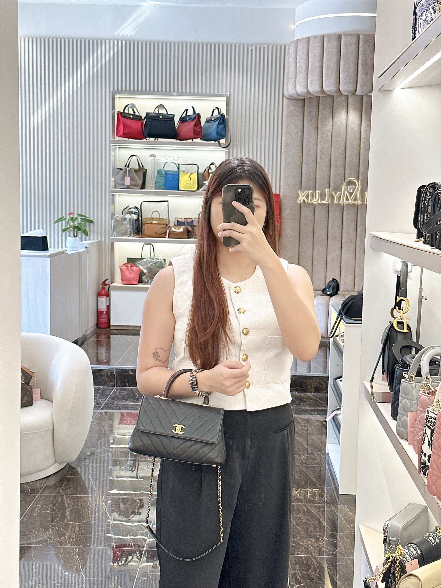 Chanel Coco Handle Small in Black Lizard Handle