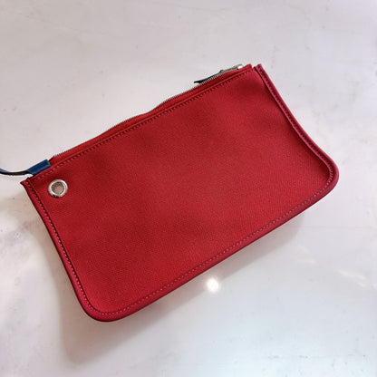 Hermes Herbag Zip 31 in Red Toile Canvas with Blue Leather Accents